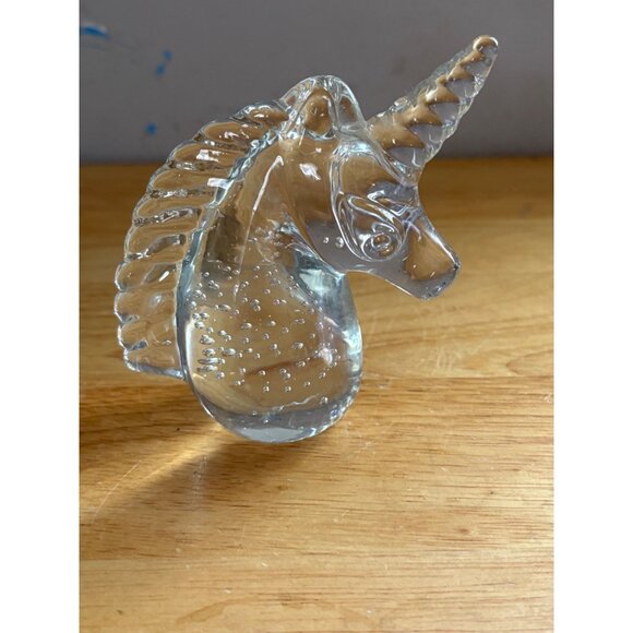 Clear Art Glass Unicorn Figurine Paperweight With Controlled Bubble Design 1970' - Picture 3 of 5